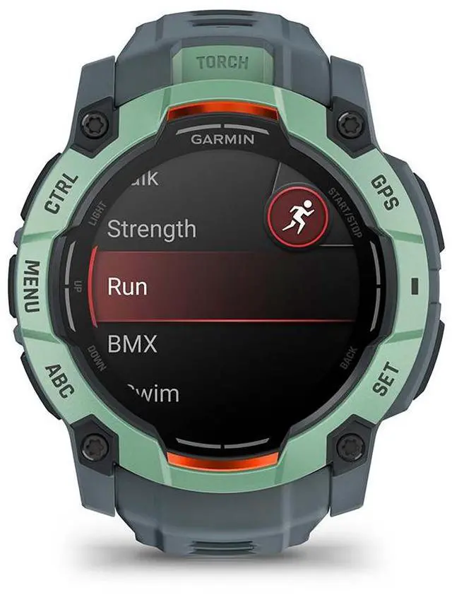 Alt view image 5 of 15 - Garmin Instinct® 3 50mm, AMOLED Display, Rugged Outdoor GPS Smartwatch, Metal-Reinforced Bezel, Built-in Flashlight, Up to 18 Days of Battery Life, Neo Tropic/Twilight