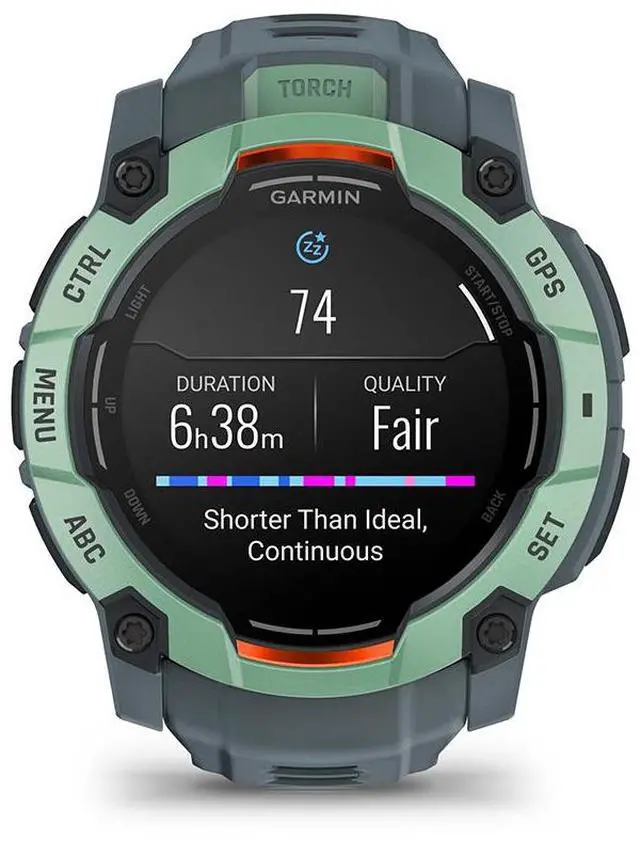 Alt view image 6 of 15 - Garmin Instinct® 3 50mm, AMOLED Display, Rugged Outdoor GPS Smartwatch, Metal-Reinforced Bezel, Built-in Flashlight, Up to 18 Days of Battery Life, Neo Tropic/Twilight