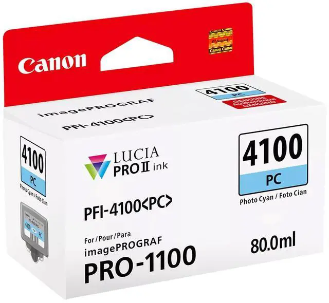 Alt view image 2 of 2 - Canon PFI-4100 80ml Pigment Ink Tank for imagePROGRAF PRO-1100, Photo Cyan