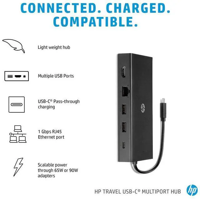 Alt view image 18 of 20 - HP Black 50H55UT Travel USB-C Multi Port Hub
