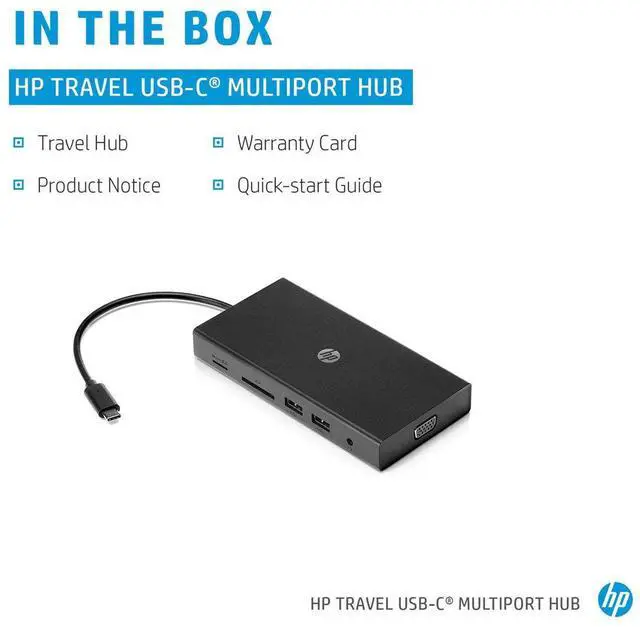 Alt view image 19 of 20 - HP Black 50H55UT Travel USB-C Multi Port Hub