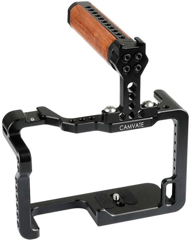 Main image of CAMVATE Camera Cage with Wood Top Handle and Two Shoe Mounts for Panasonic LUMIX GH5