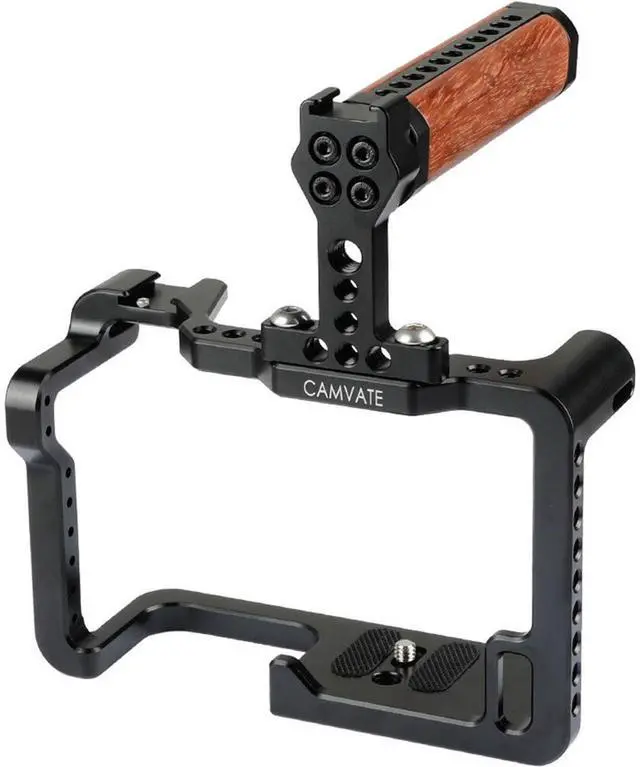 Alt view image 2 of 6 - CAMVATE Camera Cage with Wood Top Handle and Two Shoe Mounts for Panasonic LUMIX GH5