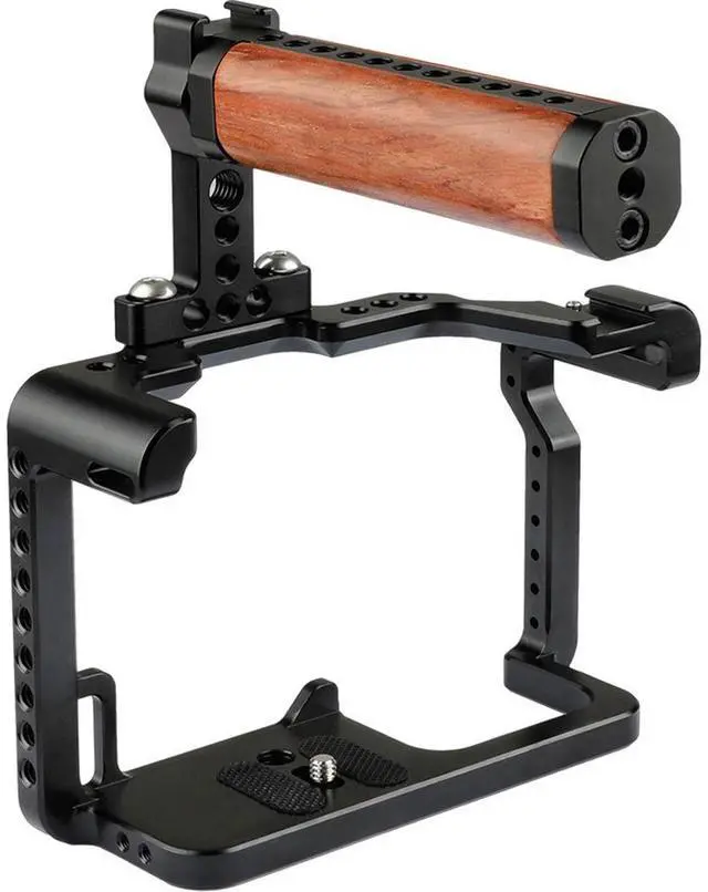 Alt view image 3 of 6 - CAMVATE Camera Cage with Wood Top Handle and Two Shoe Mounts for Panasonic LUMIX GH5