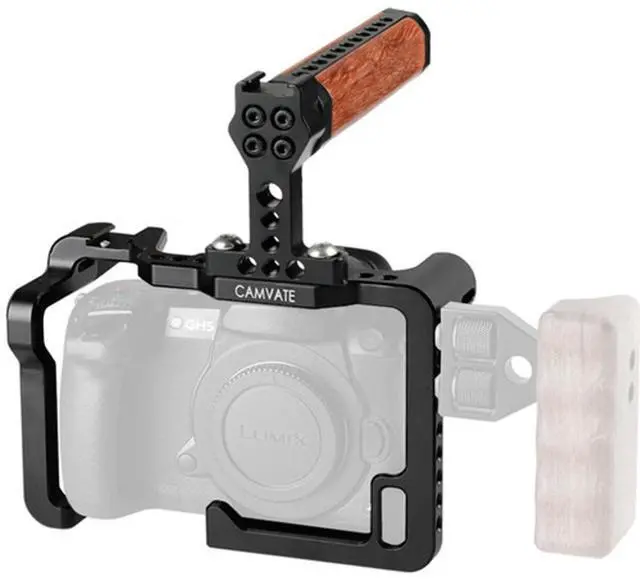 Alt view image 5 of 6 - CAMVATE Camera Cage with Wood Top Handle and Two Shoe Mounts for Panasonic LUMIX GH5