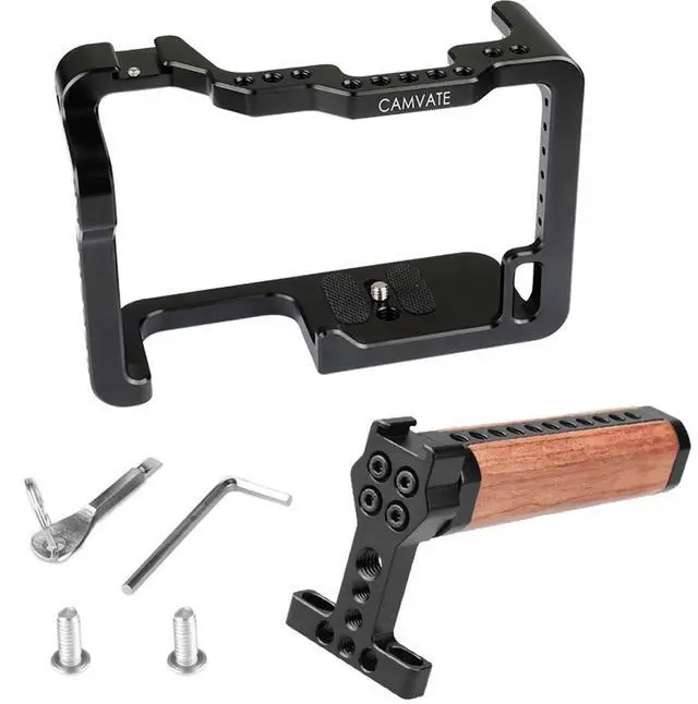 Alt view image 4 of 6 - CAMVATE Camera Cage with Wood Top Handle and Two Shoe Mounts for Panasonic LUMIX GH5
