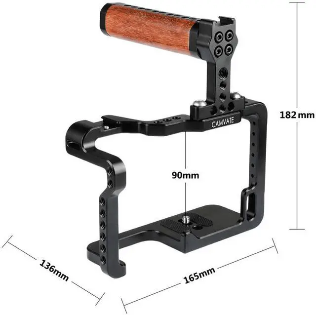 Alt view image 6 of 6 - CAMVATE Camera Cage with Wood Top Handle and Two Shoe Mounts for Panasonic LUMIX GH5
