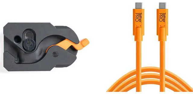 Main image of Tether Tools TetherGuard LeverLock Plate and 15' USB-C Straight Cable, Orange