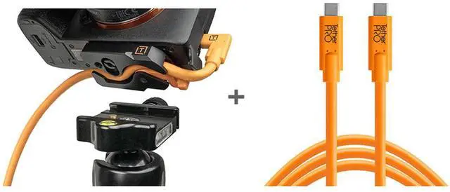 Alt view image 4 of 7 - Tether Tools TetherGuard LeverLock Plate and 15' USB-C Straight Cable, Orange