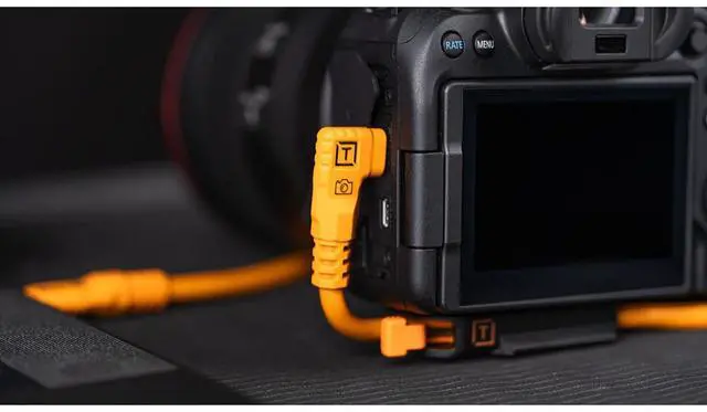 Alt view image 5 of 7 - Tether Tools LeverLock Plate & Optima 10G 15' USB-C Straight to RA Cable, Orange