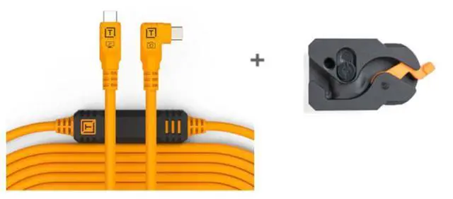 Alt view image 2 of 7 - Tether Tools LeverLock Plate & Optima 10G 31' USB-C Straight to RA Cable, Orange