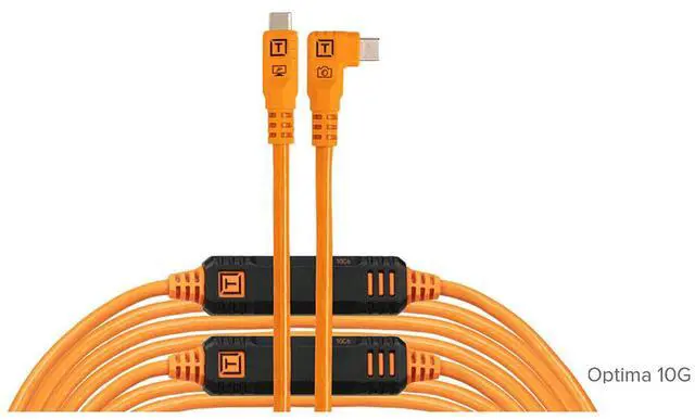 Alt view image 3 of 7 - Tether Tools LeverLock Plate & Optima 10G 31' USB-C Straight to RA Cable, Orange