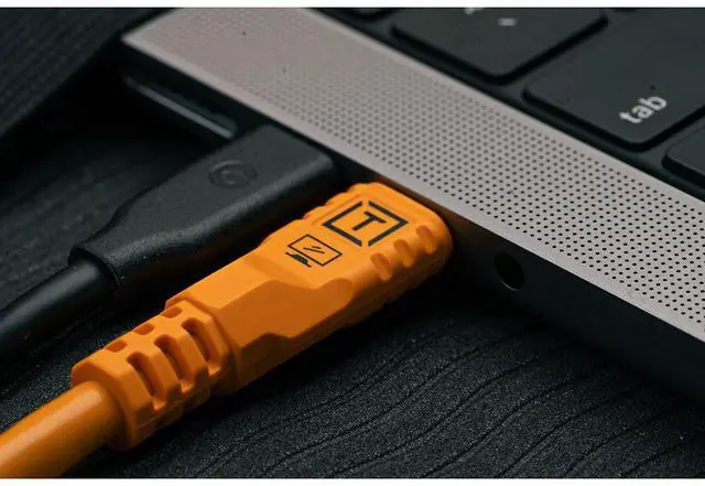 Alt view image 6 of 7 - Tether Tools LeverLock Plate & Optima 10G 31' USB-C Straight to RA Cable, Black