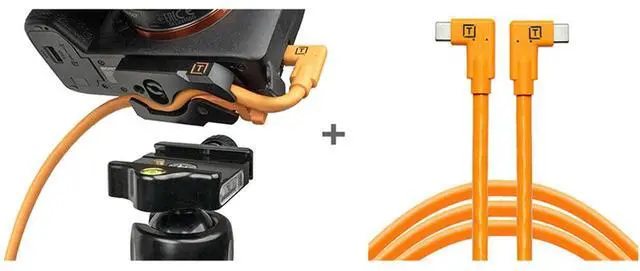 Alt view image 2 of 7 - Tether Tools TetherGuard LeverLock Plate and 15' USB-C Dual RA Cable, Orange