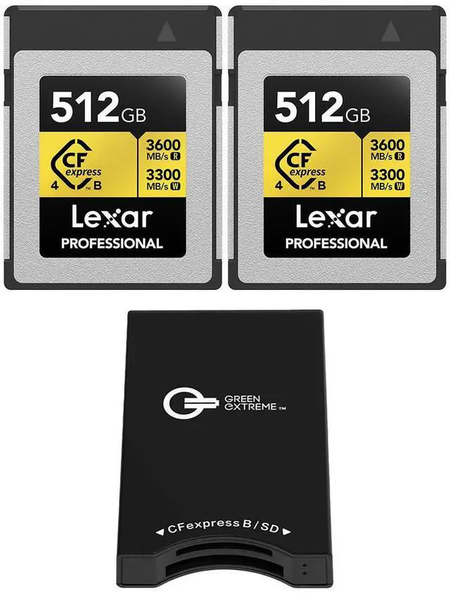 Main image of Lexar Gold Series Professional 512GB CFexpress Type-B Memory Card, 2-Pack, Bundle with USB-C Memory Card Reader