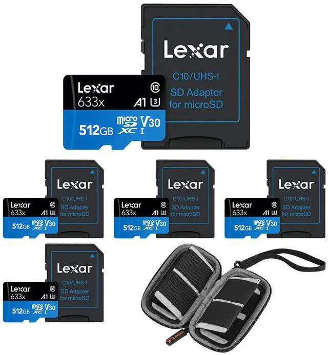 Alt view image 7 of 7 - Lexar BLUE 512GB UHS-I microSDHC Memory Card w/SD Adapter, 5-PACK + Card Wallet