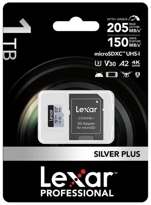 Alt view image 6 of 7 - Lexar Lexar Professional 1TB SILVER PLUS microSDXC UHS-I Card, C10, U3, V30, FULL-HD & 4K Video, up to 205MB/s read, up to 150MB/s write, for videographers, gamers