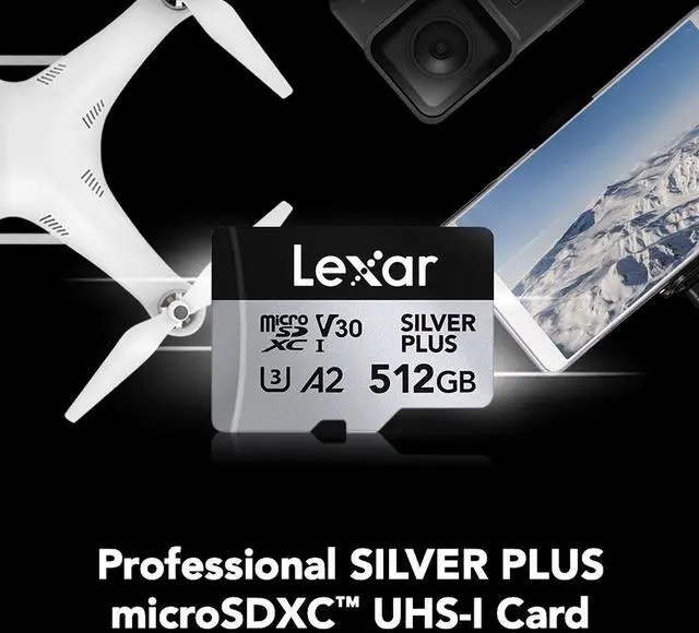 Alt view image 7 of 8 - Lexar Professional 512GB SILVER PLUS UHS-I V30 microSDXC card with SD Adapter