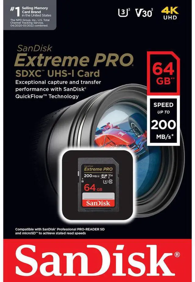 Alt view image 7 of 13 - SanDisk Extreme PRO 64 GB Class 10/UHS-I (U3) V30 SDXC - SDSDXXU-064G-ANCIN