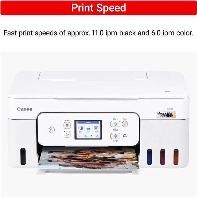 Alt view image 13 of 20 - Canon MegaTank PIXMA G3290 Wireless 3 In 1 White Printer with LCD Touchscreen