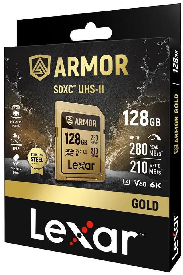 Alt view image 6 of 8 - Lexar Professional ARMOR GOLD 128GB UHS-II V60 SDXC Memory Card  LSDAMGL128G-RNNNG