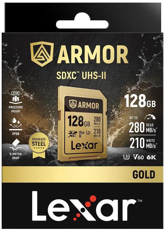 Alt view image 7 of 8 - Lexar Professional ARMOR GOLD 128GB UHS-II V60 SDXC Memory Card  LSDAMGL128G-RNNNG