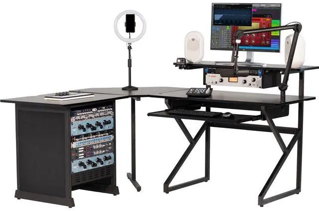 Alt view image 2 of 2 - Gator Cases Content Creator Desk Set w/Corner Section and 12U Rack Table, Black