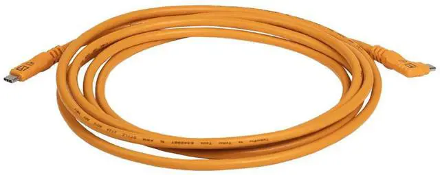 Alt view image 2 of 6 - Tether Tools TetherPro Optima 10G 10' USB-C Straight to USB-C Right Angle Cable, Orange