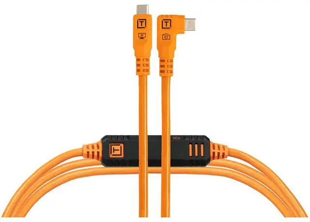 Main image of Tether Tools TetherPro Optima 10G 15' USB-C Straight to USB-C Right Angle Cable, Orange