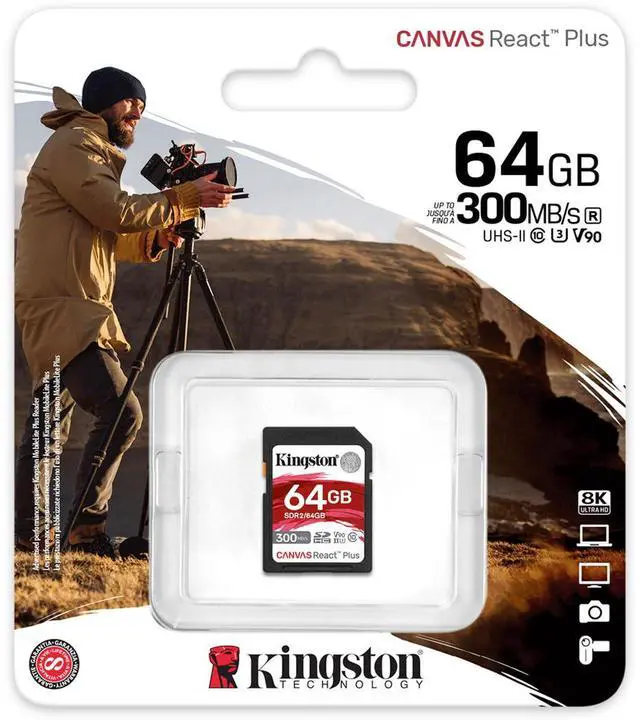 Alt view image 11 of 11 - Kingston Canvas React Plus 64GB Secure Digital Extended Capacity (SDXC) Flash Card Model SDR2/64GB
