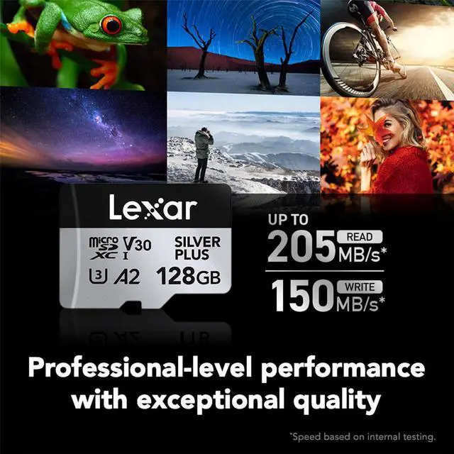 Alt view image 5 of 14 - Lexar 128GB Professional Silver Plus microSDXC Memory Card w/SD Adapter  UHS-I  C10  U3  V30  Full-HD & 4K Video  Up to 205/150 MB/s Read/Write  for Videographers  Gamers (LMSSIPL128G-BNANU)