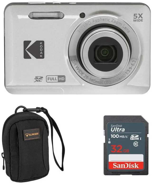 Main image of Kodak PIXPRO FZ55 Friendly Zoom Digital Camera, Silver, With SD Card &Camera Bag