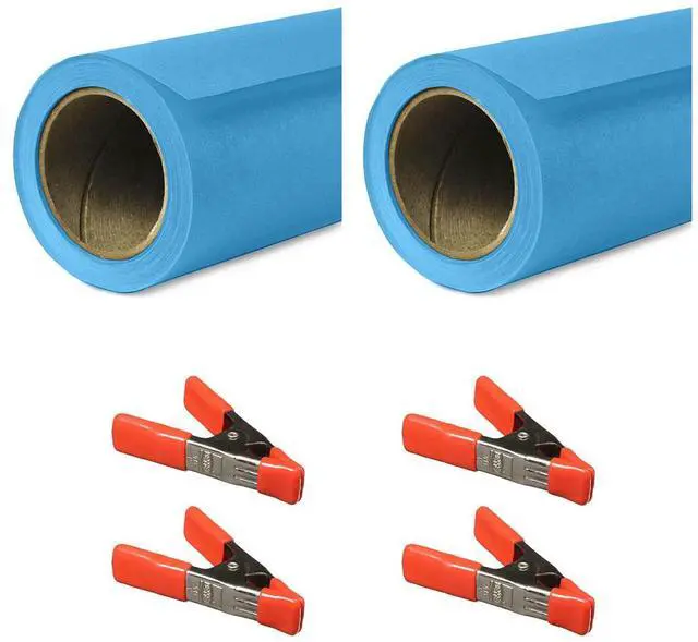 Alt view image 4 of 6 - Savage 53"x36' Widetone Seamless Background Paper, Turquoise, 2-Pack, Bundle with 4x 1-1/4x1" Steel Spring Orange Clamp