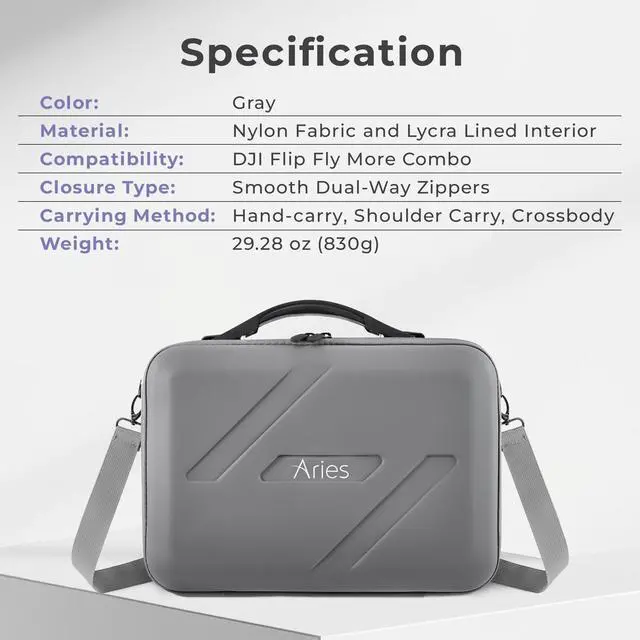 Alt view image 7 of 7 - Aries Carrying Case for DJI Flip Fly More Combo, Gray