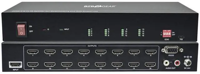 Main image of BZBGEAR BG-UHD-DA1X16 1x16 HDMI V2.0 Splitter with Downscaling and AOC Supported
