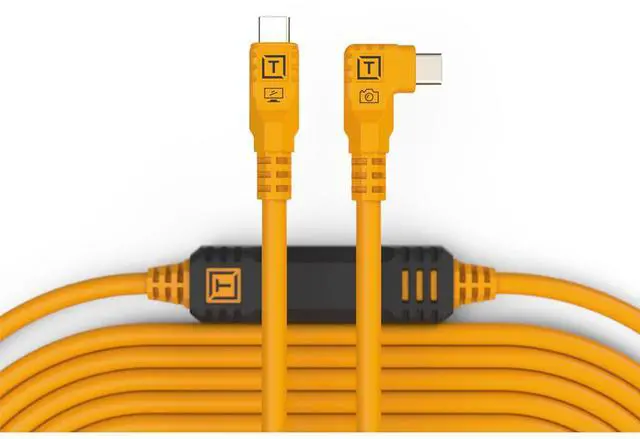 Alt view image 2 of 7 - Tether Tools Tether Tools TetherPro 31' USB-C Straight to Right-Angled Cable, High-Visibility Orange