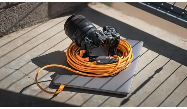 Alt view image 7 of 7 - Tether Tools Tether Tools TetherPro 31' USB-C Straight to Right-Angled Cable, High-Visibility Orange