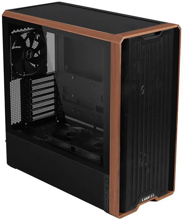 Alt view image 9 of 13 - Lian Li LANCOOL 217 Genuine Walnut Wood Computer Case,  Mid-Tower ATX PC Case with 5 Pre-Installed PWM Fans 2x170mm, 2x120mm & 1x140mm, Flexible PSU & Cable Installation - Black (LAN217X)