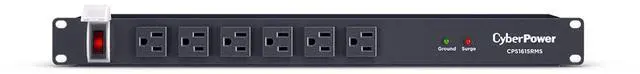 Alt view image 7 of 10 - CyberPower Rackbar Surge Protector w/6-Foot Cord, Black CPS1615RMS