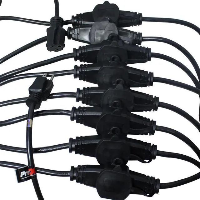 Alt view image 2 of 4 - ProX XC-MEP12-529 52' 110V Male to 9 Socket 110V Female Power Cord 9 Outlet 12/3 Extension Cord, Black