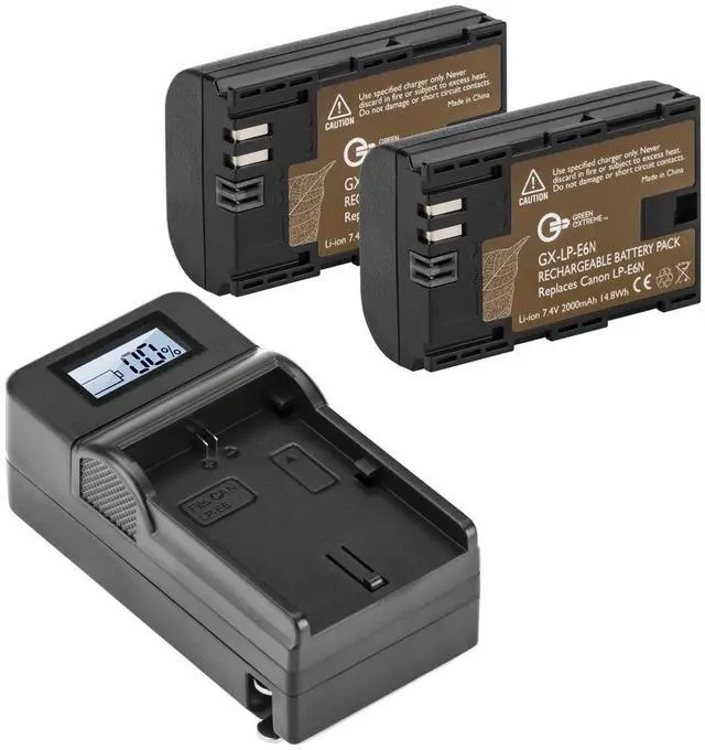 Alt view image 2 of 7 - lp-e6n battery, 2 pack and compact smart battery charger for canon xc15, eos 60d, eos 70d, eos 80d,eos 5d ii, eos 5d iii, eos 5