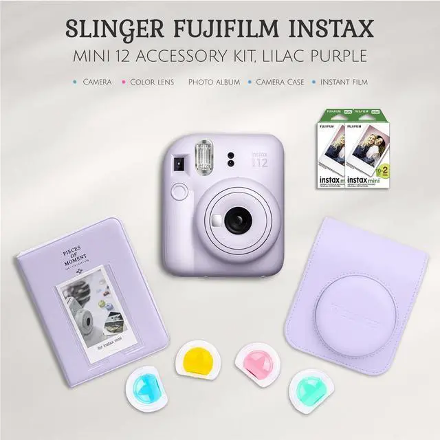 Alt view image 2 of 7 - Fujifilm Fujifilm Instax Mini 12 Instant Film Camera, Lilac Purple Bundle with Instax Mini Custom Case, Accessory Kit and Daylight Film, 2x Twin Pack (40 Exposures) ISO 800