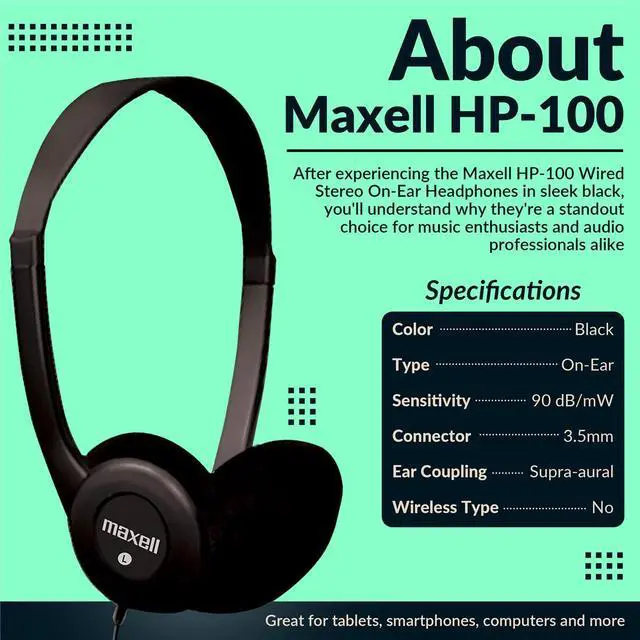 Alt view image 3 of 5 - Maxell HP-100 Wired Stereo On-Ear Headphones, Black, 10-Pack #190319 10