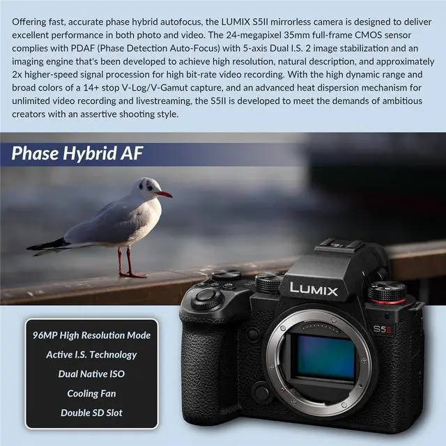 Alt view image 3 of 7 - Panasonic LUMIX S5II Camera w/20-60mm f/3.5-5.6 & 50mm f/1.8 Lens,Included Value