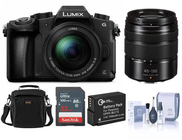 Main image of Panasonic LUMIX DMC-G85 Mirrorless Camera with 12-60mm f/3.5-5.6 Lens, Bundle with 45-150mm f/4.0-5.6 Lens, Black, 32GB UHS-I SDHC Memory Card, Shoulder Bag, DMW-BLC12 Li-Ion Battery, Cleaning Kit