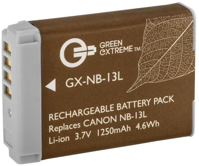 Alt view image 2 of 7 - Green Extreme 2 Pack NB-13L Batteries and Compact Charger (3.7V 1250mAh)