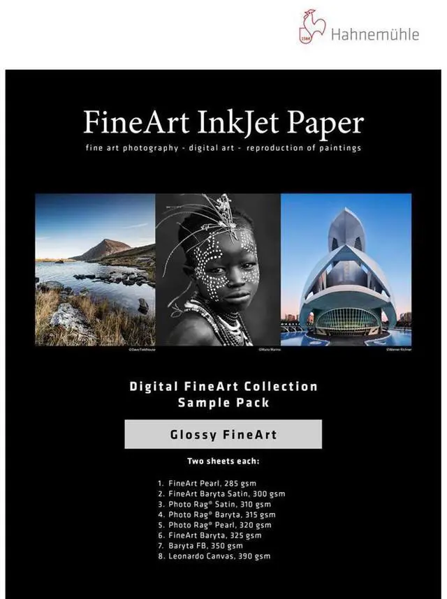 Alt view image 3 of 3 - Hahnemuhle FineArt Glossy Inkjet Paper Sample Pack, 8.5x11", 14 Sheets #11640308