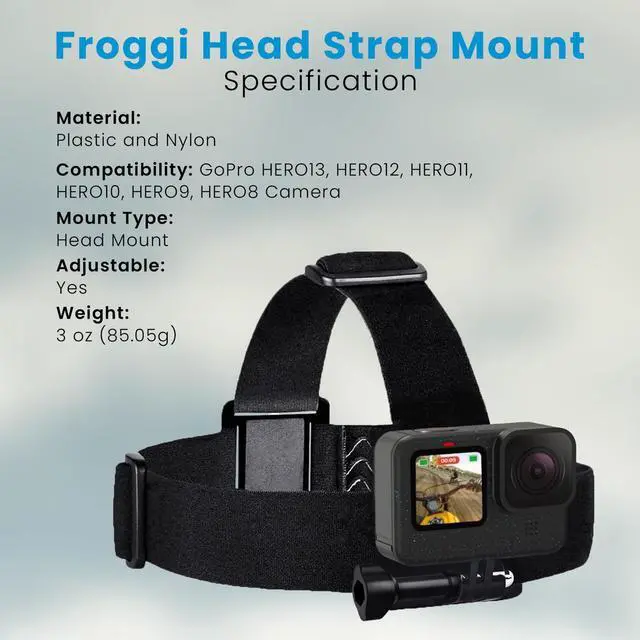 Alt view image 7 of 7 - Froggi Head Strap Mount for GoPro HERO 13, 12, 11, 10, 9, 8 Camera