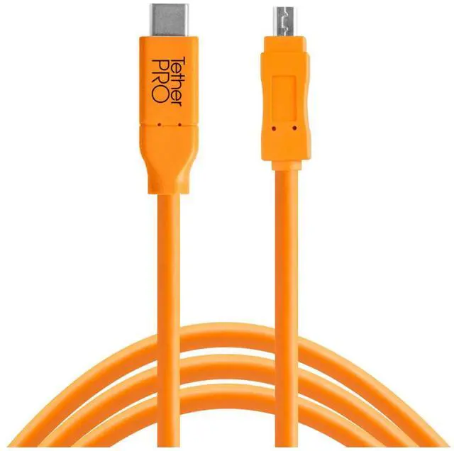Alt view image 2 of 5 - Tether Tools TetherBLOCK MC Multi Cable Mounting Plate with TetherPro 15' USB-C to Mini-USB 2.0 Type-B 8-Pin Cable, Orange