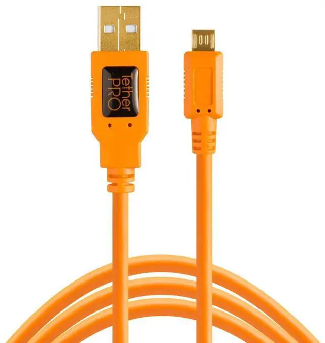 Alt view image 2 of 17 - Tether Tools Tether Tools TetherPro USB 2.0 to Micro-B 5-Pin   Cable, 15' (4.6m), High-Visibility Orange